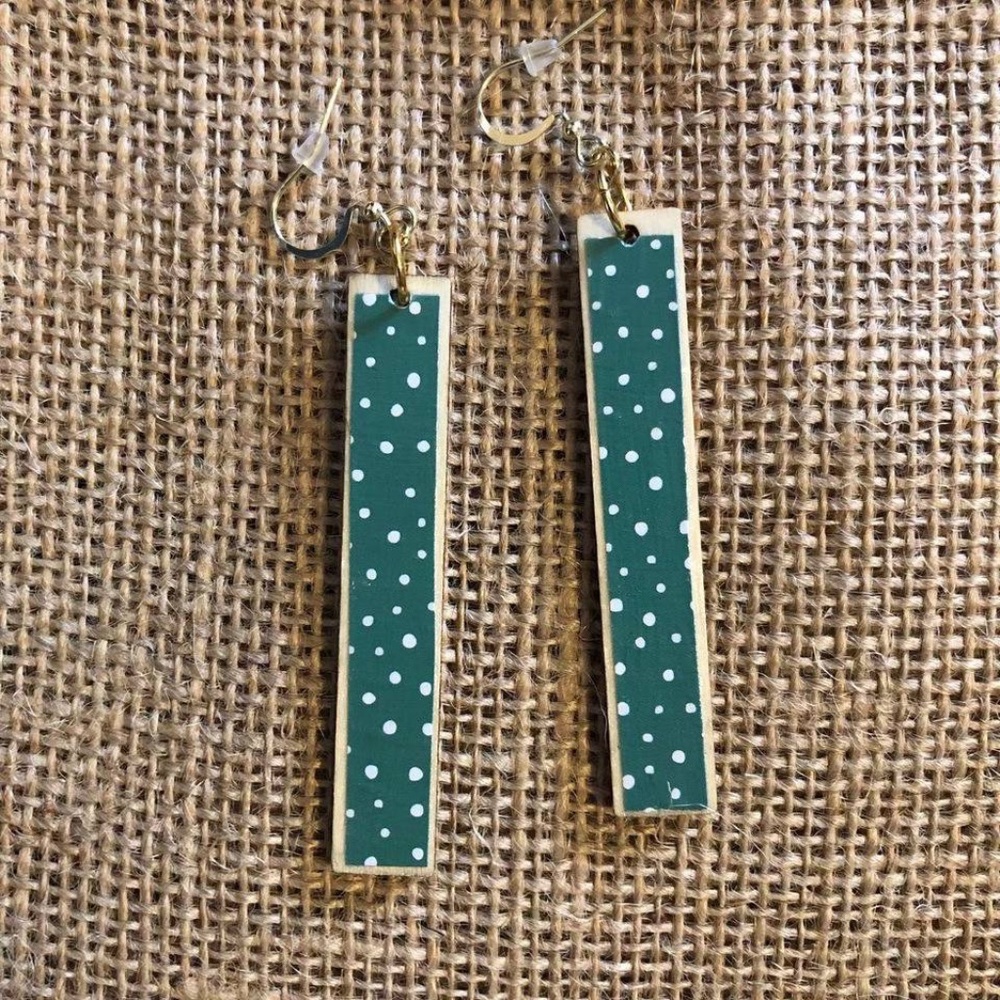 Wooden boho polka dot earrings